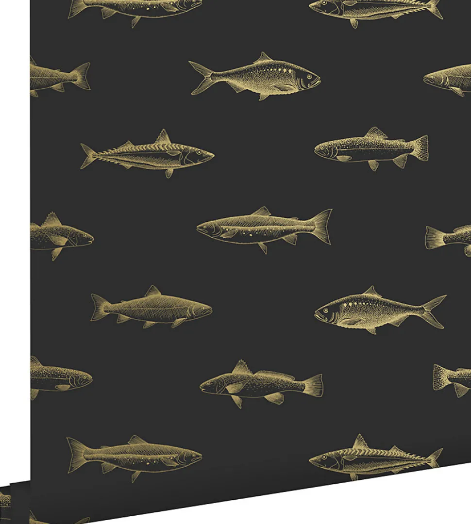 ESTAhome papier peint poissons noir et or - 53 cm x 10.05 m - 139124