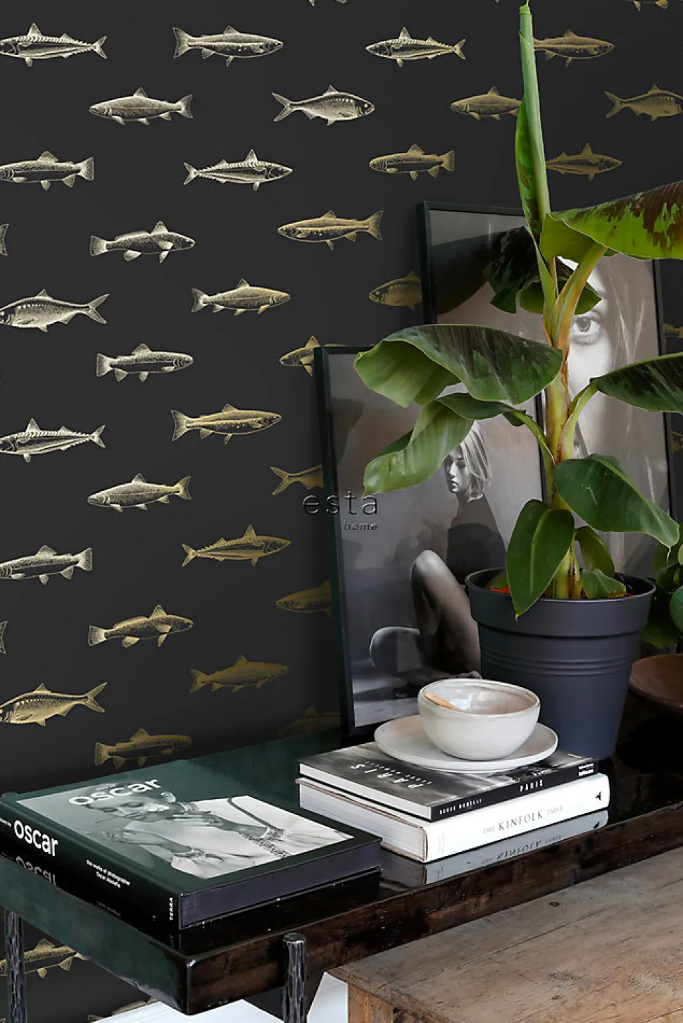 ESTAhome papier peint poissons noir et or - 53 cm x 10.05 m - 139124