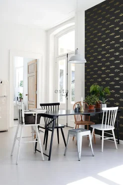 ESTAhome papier peint poissons noir et or - 53 cm x 10.05 m - 139124