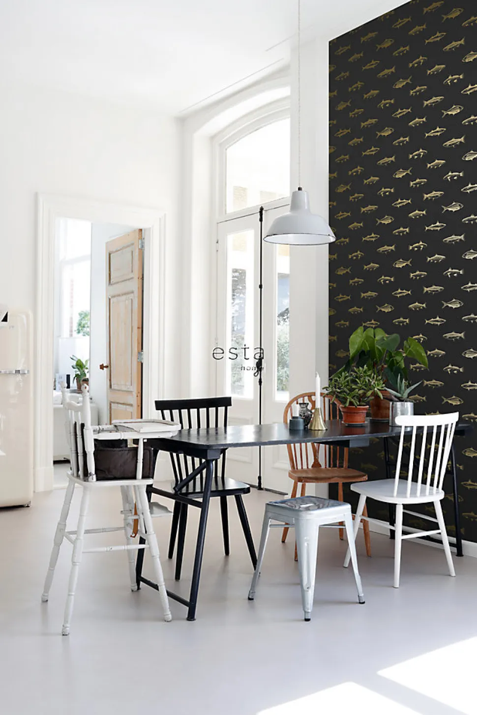 ESTAhome papier peint poissons noir et or - 53 cm x 10.05 m - 139124
