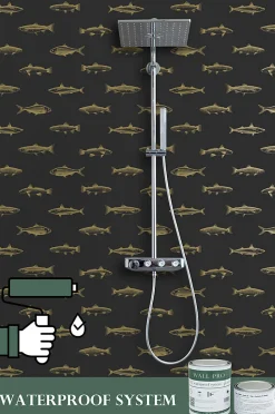 ESTAhome papier peint poissons noir et or - 53 cm x 10.05 m - 139124