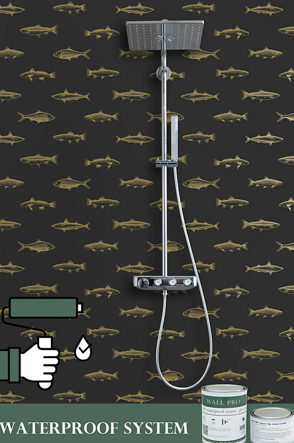 ESTAhome papier peint poissons noir et or - 53 cm x 10.05 m - 139124