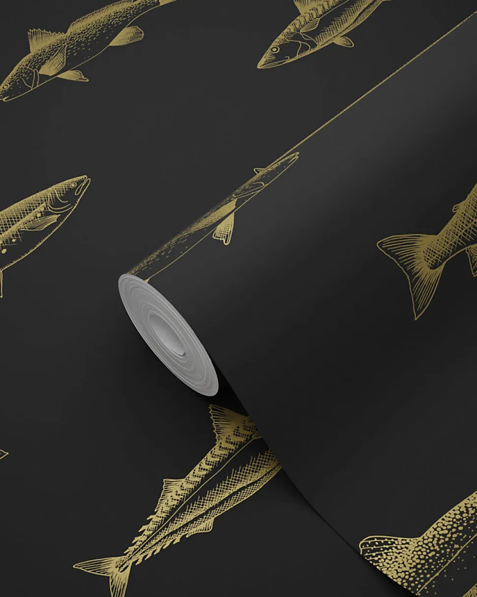 ESTAhome papier peint poissons noir et or - 53 cm x 10.05 m - 139124