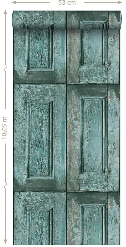 ESTAhome papier peint portes à panneaux turquoise - 53 cm x 10.05 m - 138208