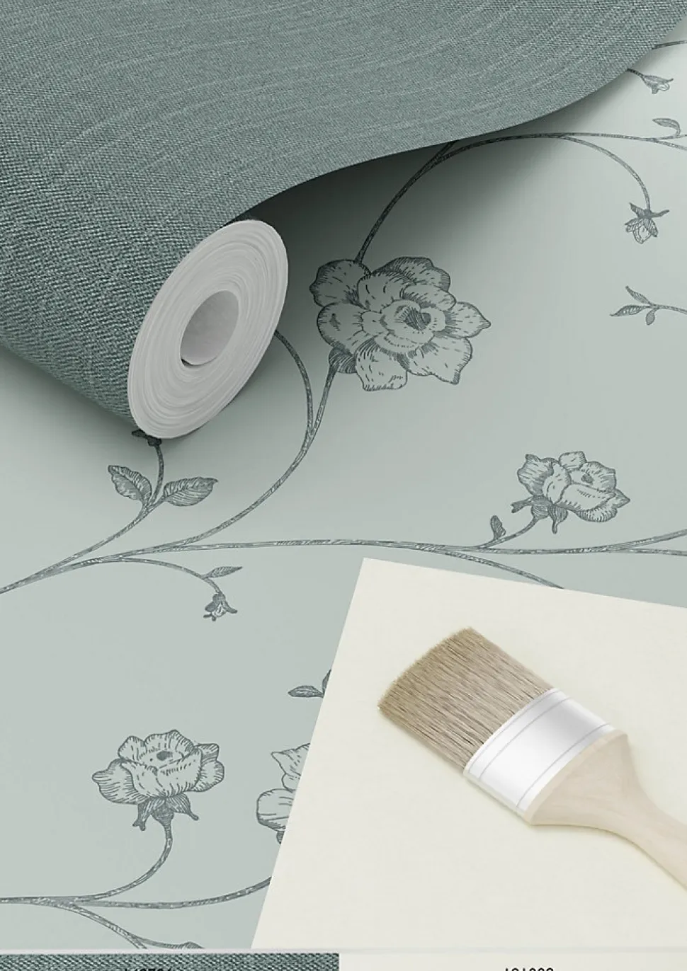 ESTAhome papier peint roses en Toile de Jouy vert grisé - 53 cm x 10.05 m - 139314