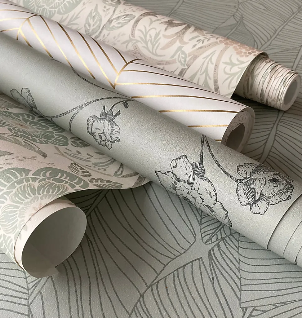ESTAhome papier peint roses en Toile de Jouy vert grisé - 53 cm x 10.05 m - 139314