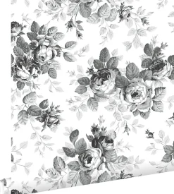 ESTAhome papier peint roses noir et blanc - 53 cm x 10.05 m - 138112