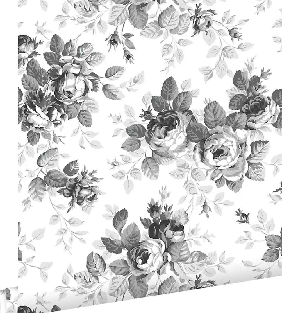 ESTAhome papier peint roses noir et blanc - 53 cm x 10.05 m - 138112
