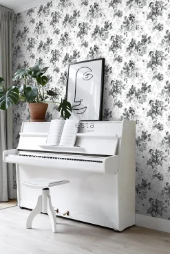ESTAhome papier peint roses noir et blanc - 53 cm x 10.05 m - 138112