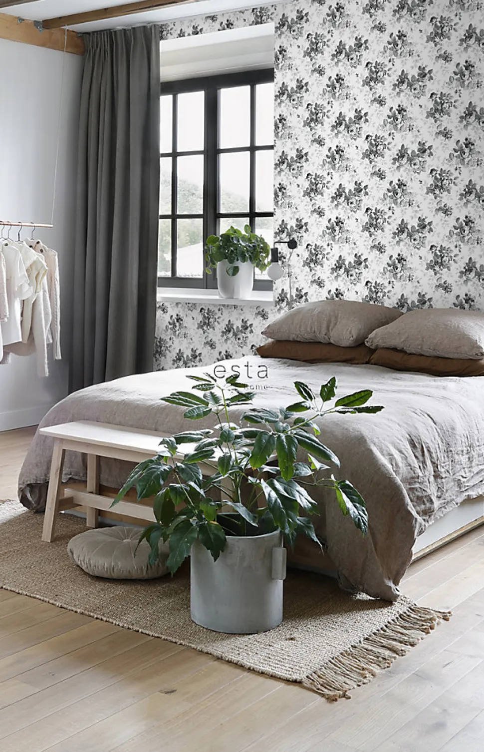 ESTAhome papier peint roses noir et blanc - 53 cm x 10.05 m - 138112