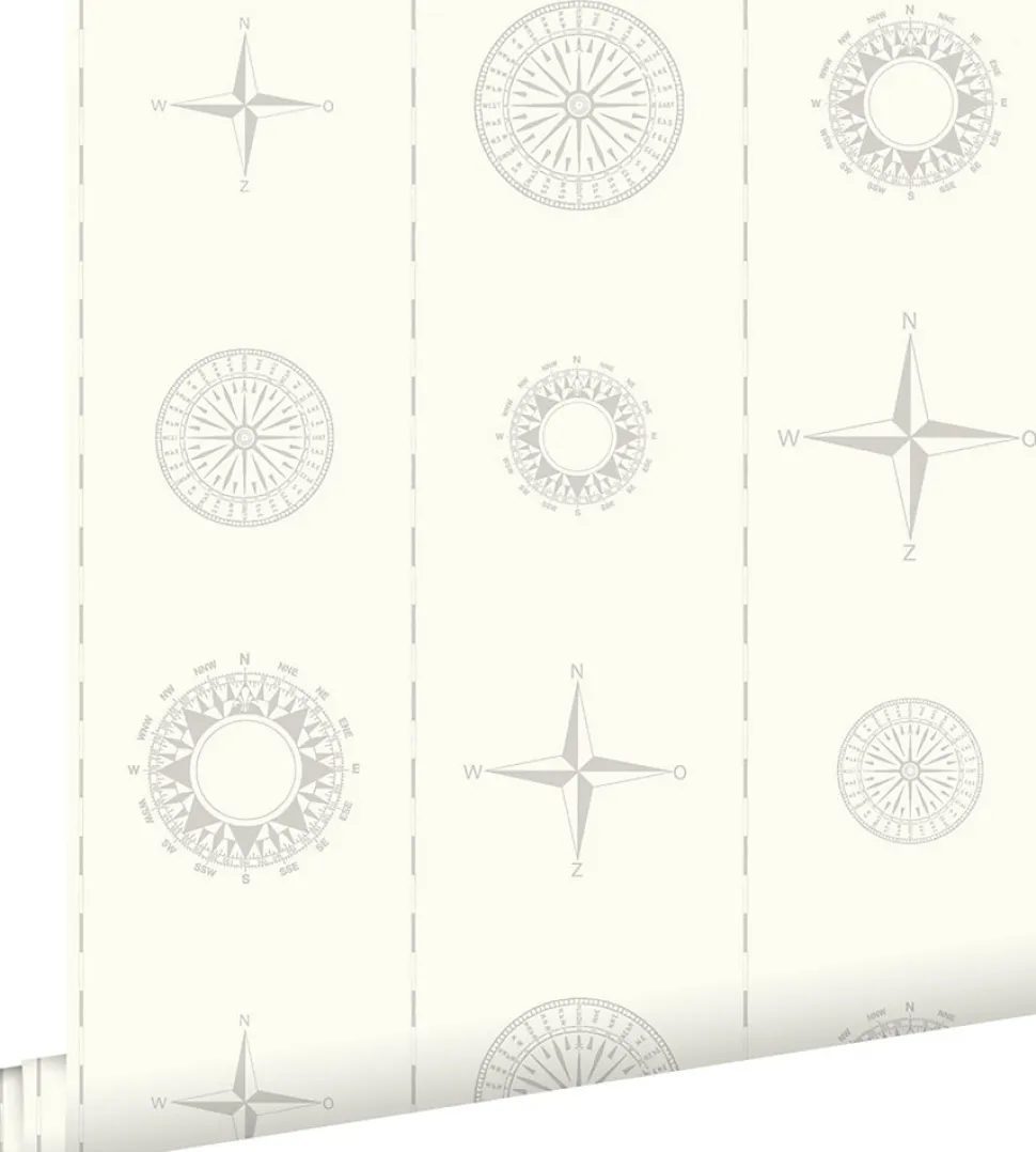 ESTAhome papier peint roses des vents argent - 53 cm x 10.05 m - 136424