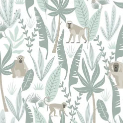 ESTAhome papier peint singes de la jungle vert menthe - 53 cm x 10.05 m - 139071