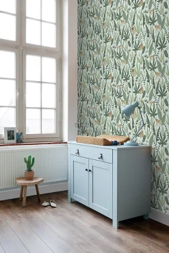 ESTAhome papier peint singes de la jungle vert menthe et vert foncé - 53 cm x 10.05 m - 139073
