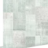 ESTAhome papier peint tapis patchwork kilim oriental vert menthe pastel clair grisé - 53 cm x 10.05 m - 148650