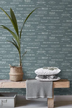 ESTAhome papier peint texte tableau vintage bleu - 53 cm x 10.05 m - 128506