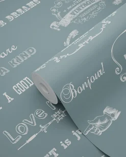 ESTAhome papier peint texte tableau vintage bleu - 53 cm x 10.05 m - 128506