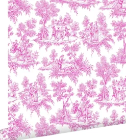ESTAhome papier peint toile de jouy rose - 53 cm x 10.05 m - 136819
