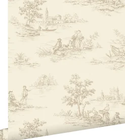 ESTAhome papier peint toile de jouy beige clair - 53 cm x 10.05 m - 139811