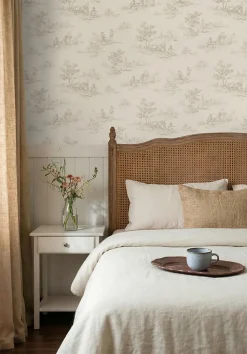 ESTAhome papier peint toile de jouy beige clair - 53 cm x 10.05 m - 139811