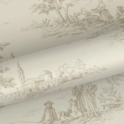 ESTAhome papier peint toile de jouy beige clair - 53 cm x 10.05 m - 139811