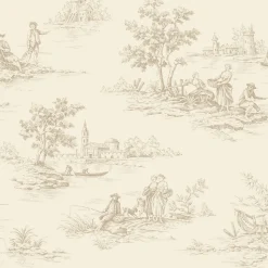 ESTAhome papier peint toile de jouy beige clair - 53 cm x 10.05 m - 139811