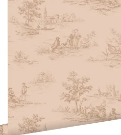 ESTAhome papier peint toile de jouy rose clair - 50 x 900 cm - 139812