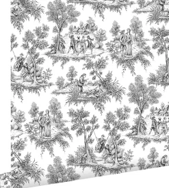 ESTAhome papier peint toile de jouy noir - 53 cm x 10.05 m - 136820