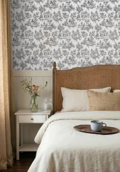 ESTAhome papier peint toile de jouy noir - 53 cm x 10.05 m - 136820