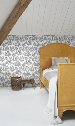 ESTAhome papier peint toile de jouy noir - 53 cm x 10.05 m - 136820