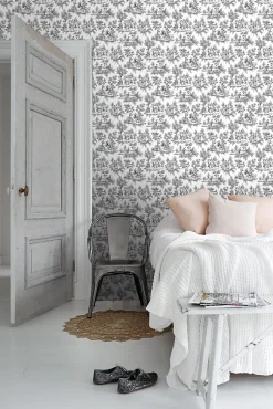 ESTAhome papier peint toile de jouy noir - 53 cm x 10.05 m - 136820