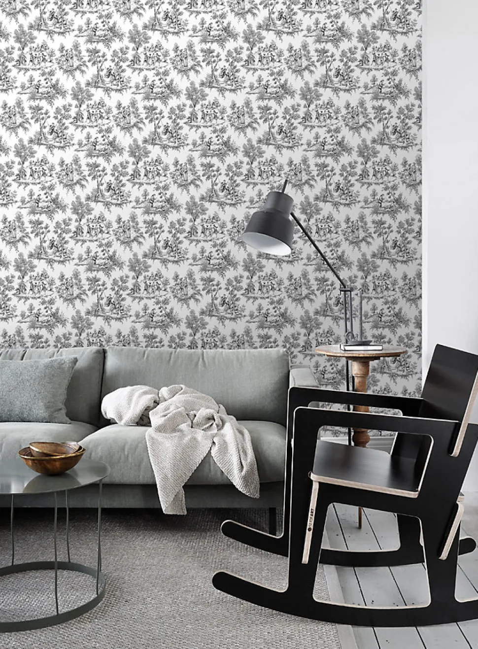 ESTAhome papier peint toile de jouy noir - 53 cm x 10.05 m - 136820