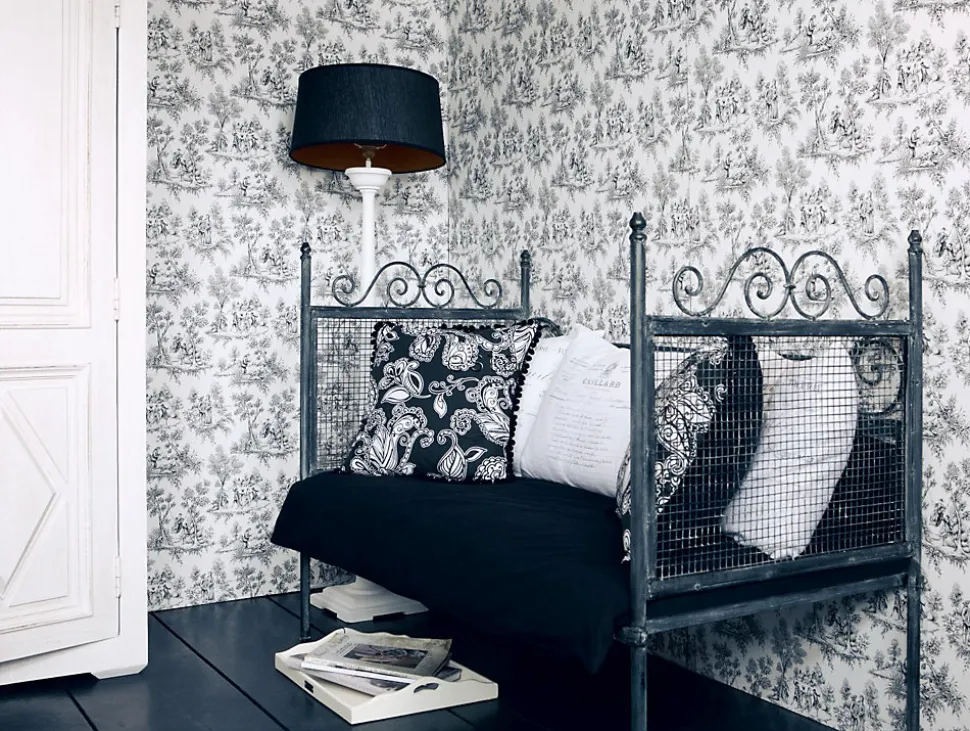 ESTAhome papier peint toile de jouy noir - 53 cm x 10.05 m - 136820
