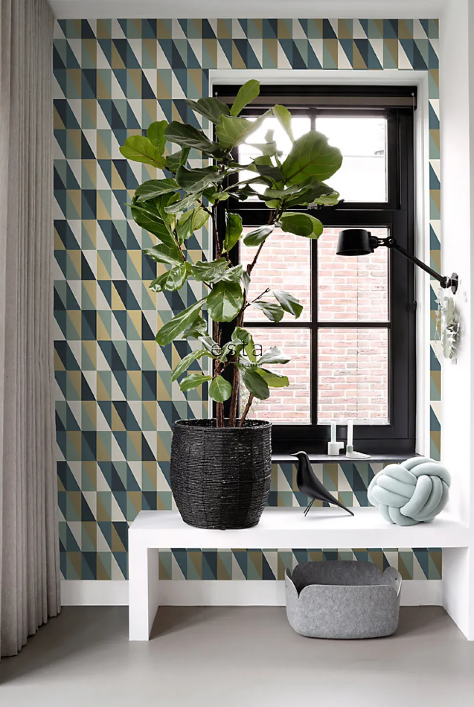 ESTAhome papier peint triangles graphiques or, vert et bleu - 53 cm x 10.05 m - 139197