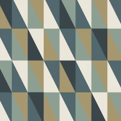 ESTAhome papier peint triangles graphiques or, vert et bleu - 53 cm x 10.05 m - 139197