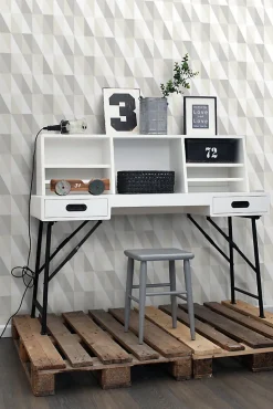 ESTAhome papier peint triangles graphiques argent, gris et beige - 53 cm x 10.05 m - 138922