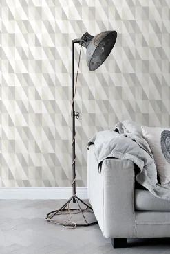ESTAhome papier peint triangles graphiques argent, gris et beige - 53 cm x 10.05 m - 138922
