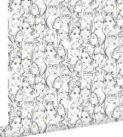 ESTAhome papier peint visages de filles noir et blanc - 53 cm x 10.05 m - 138867