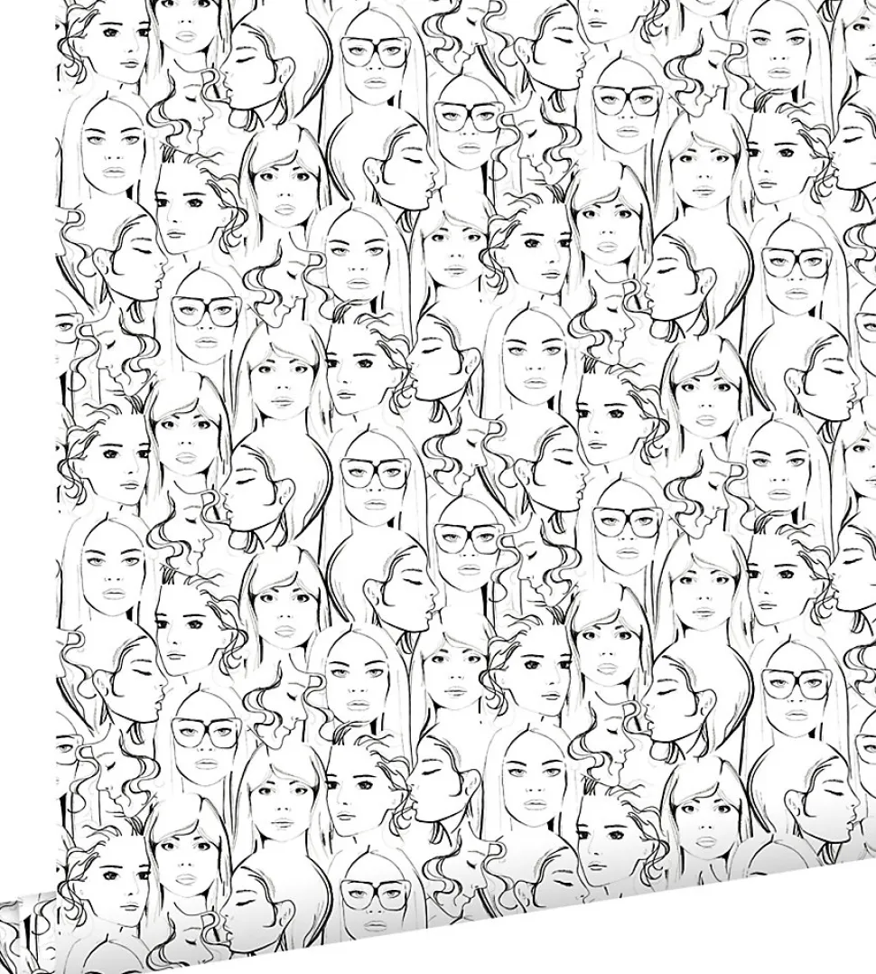 ESTAhome papier peint visages de filles noir et blanc - 53 cm x 10.05 m - 138867