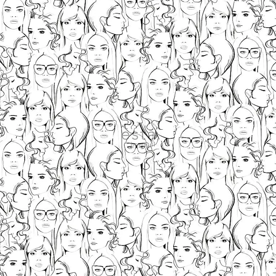 ESTAhome papier peint visages de filles noir et blanc - 53 cm x 10.05 m - 138867