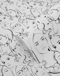 ESTAhome papier peint visages de filles noir et blanc - 53 cm x 10.05 m - 138867