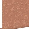 ESTAhome papier peint visages Line Art terracotta - 53 cm x 10.05 m - 139375