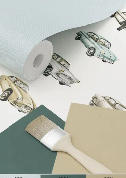 ESTAhome papier peint voitures anciennes vintage beige - 53 cm x 10.05 m - 139546