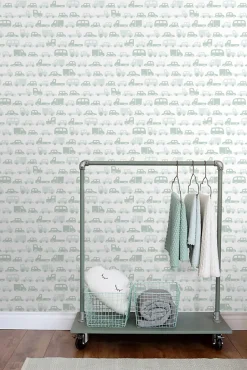 ESTAhome papier peint voitures vert menthe grisé - 53 cm x 10.05 m - 139043