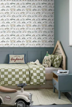 ESTAhome papier peint voitures vert grisé, gris et beige - 50 x 900 cm - 139537