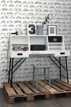 ESTAhome papier peint voitures vert grisé, gris et beige - 50 x 900 cm - 139537