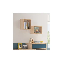 Etagère cube murale réversible décor bois blanc ou bleu - SIDOINE