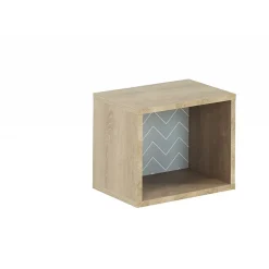 Etagère cube murale réversible décor bois blanc ou bleu - SIDOINE