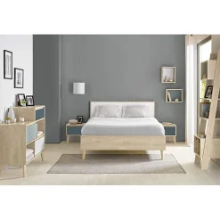 Etagère cube murale réversible décor bois blanc ou bleu - SIDOINE