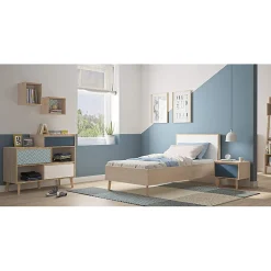 Etagère cube murale réversible décor bois blanc ou bleu - SIDOINE