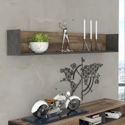 Etagère murale 170 cm décor bois recyclé et béton gris - APACHE